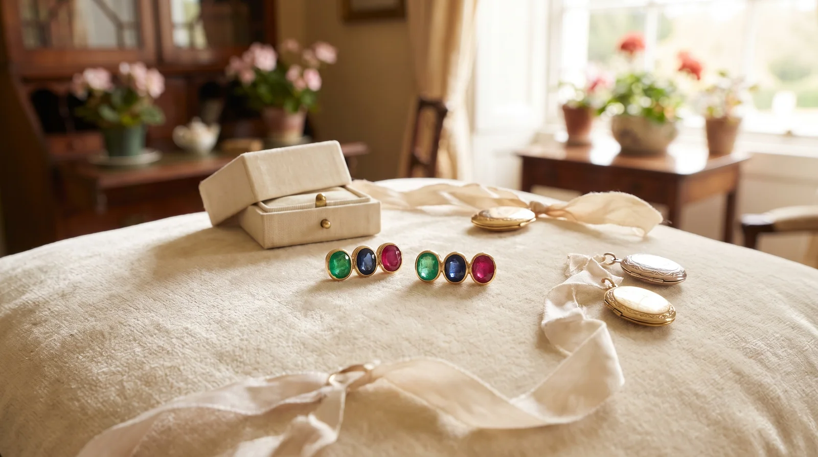 Birthstone 3 stone earrings featuring three colorful gemstones symbolizing meaningful family milestones and gifts