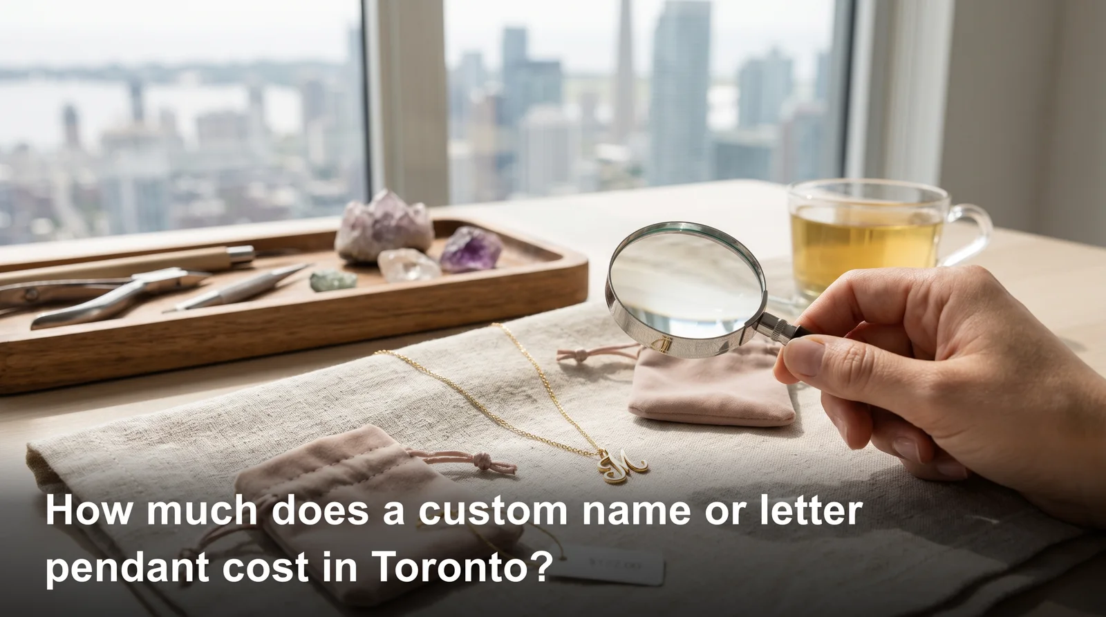 Custom name necklace price Toronto guide showing gold and silver letter pendants with cost comparison