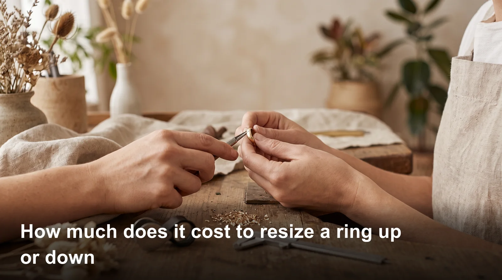 Jeweler resizing a gold ring on a mandrel, illustrating how much it costs to resize a ring