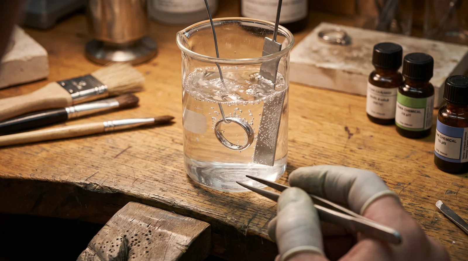 White gold ring being rhodium replated, showing how often does white gold need to be replated for shine