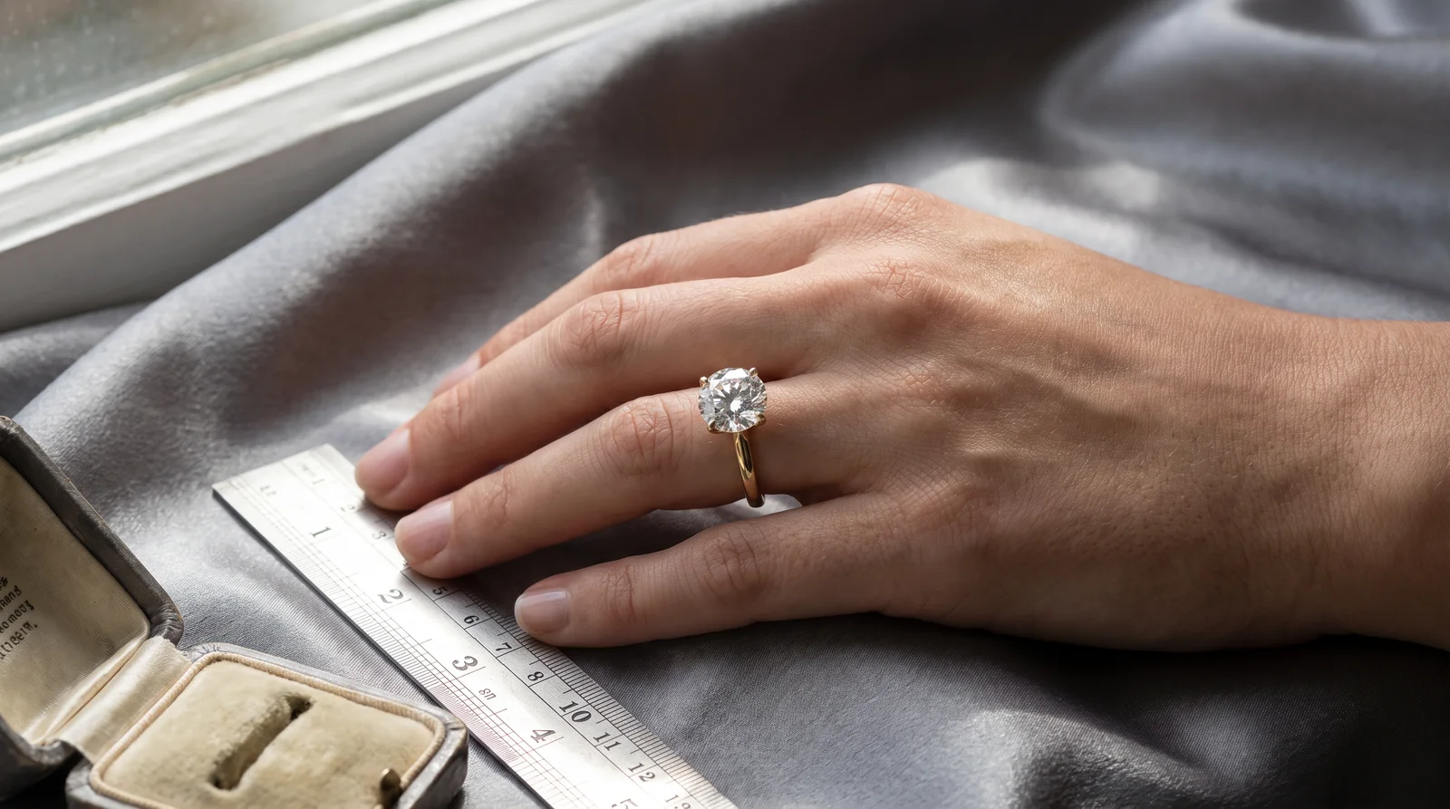 4 carat diamond ring size comparison chart showing how much is a 4 carat diamond ring on a hand