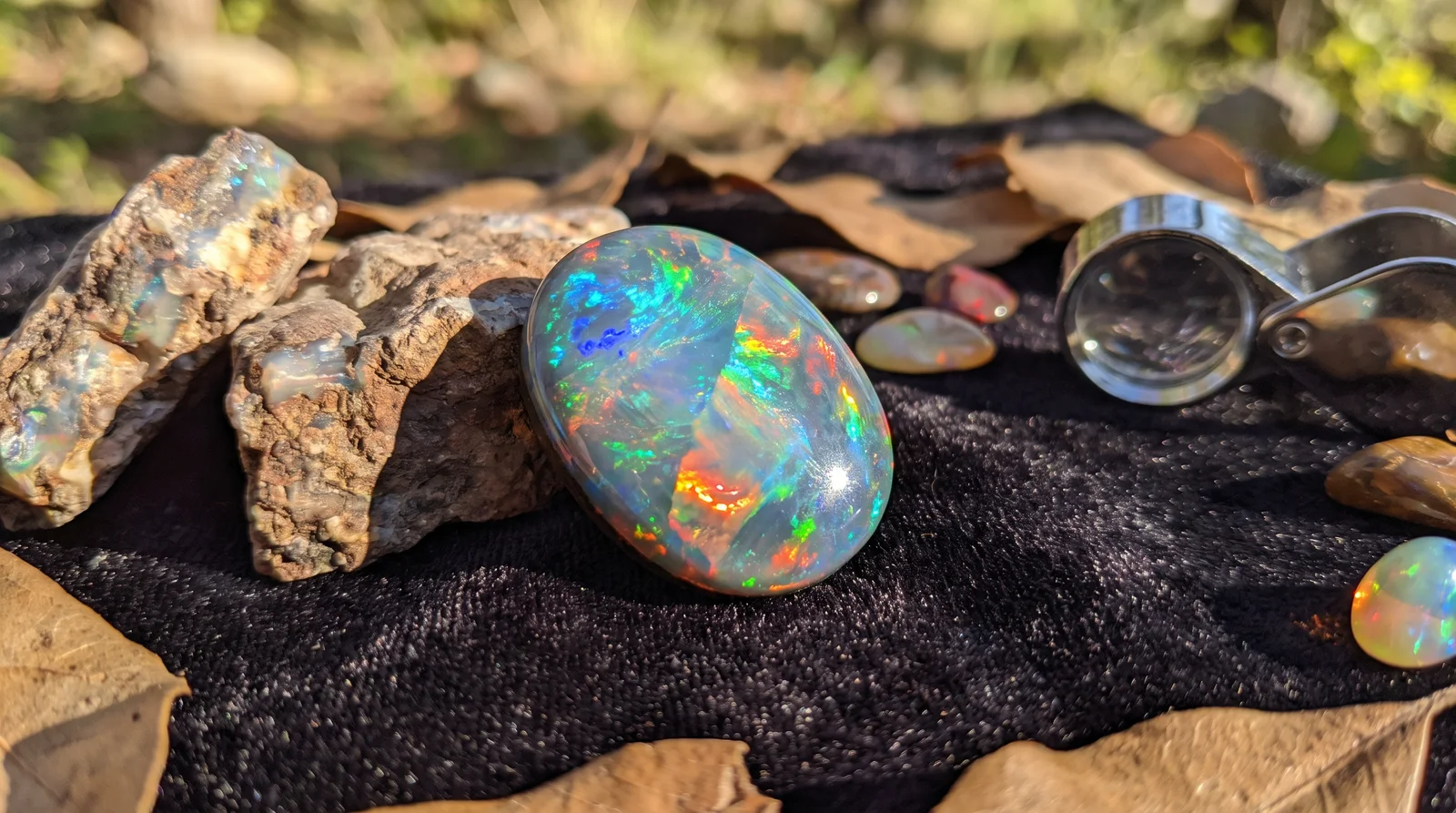 Colorful opal gemstone jewelry representing the October birthstone meaning and iridescent play-of-color