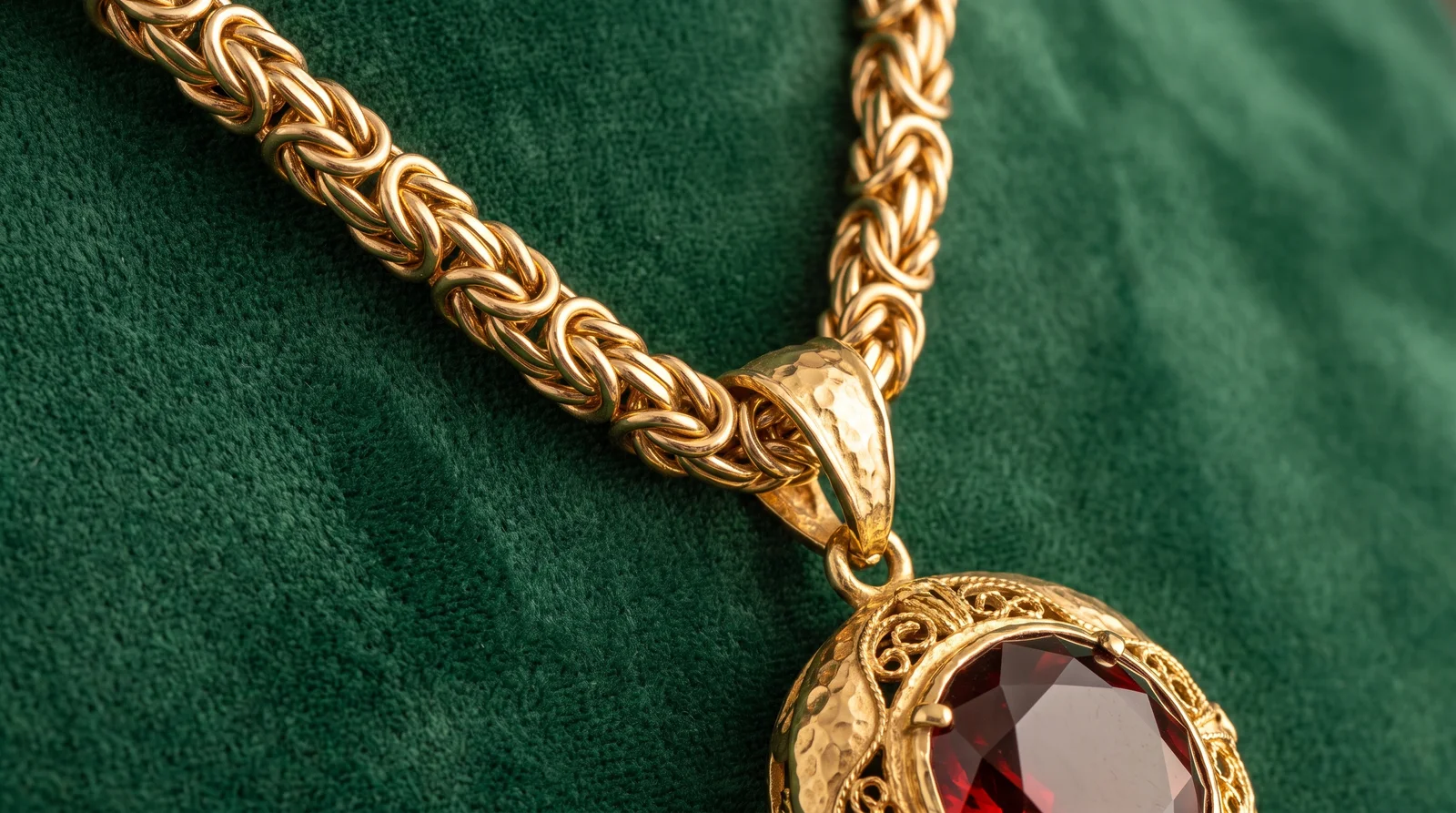 Solid vs hollow gold chain for pendant comparison showing thick link chain supporting a heavy gold pendant