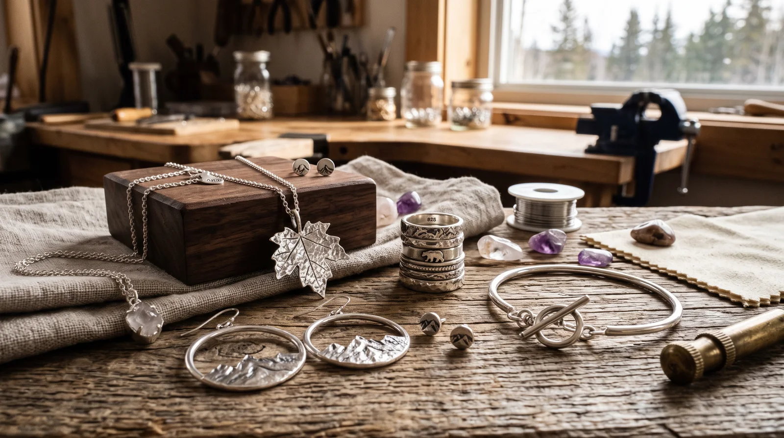 925 sterling silver jewelry Canada FAQ guide with rings, necklaces, and earrings displayed for common questions