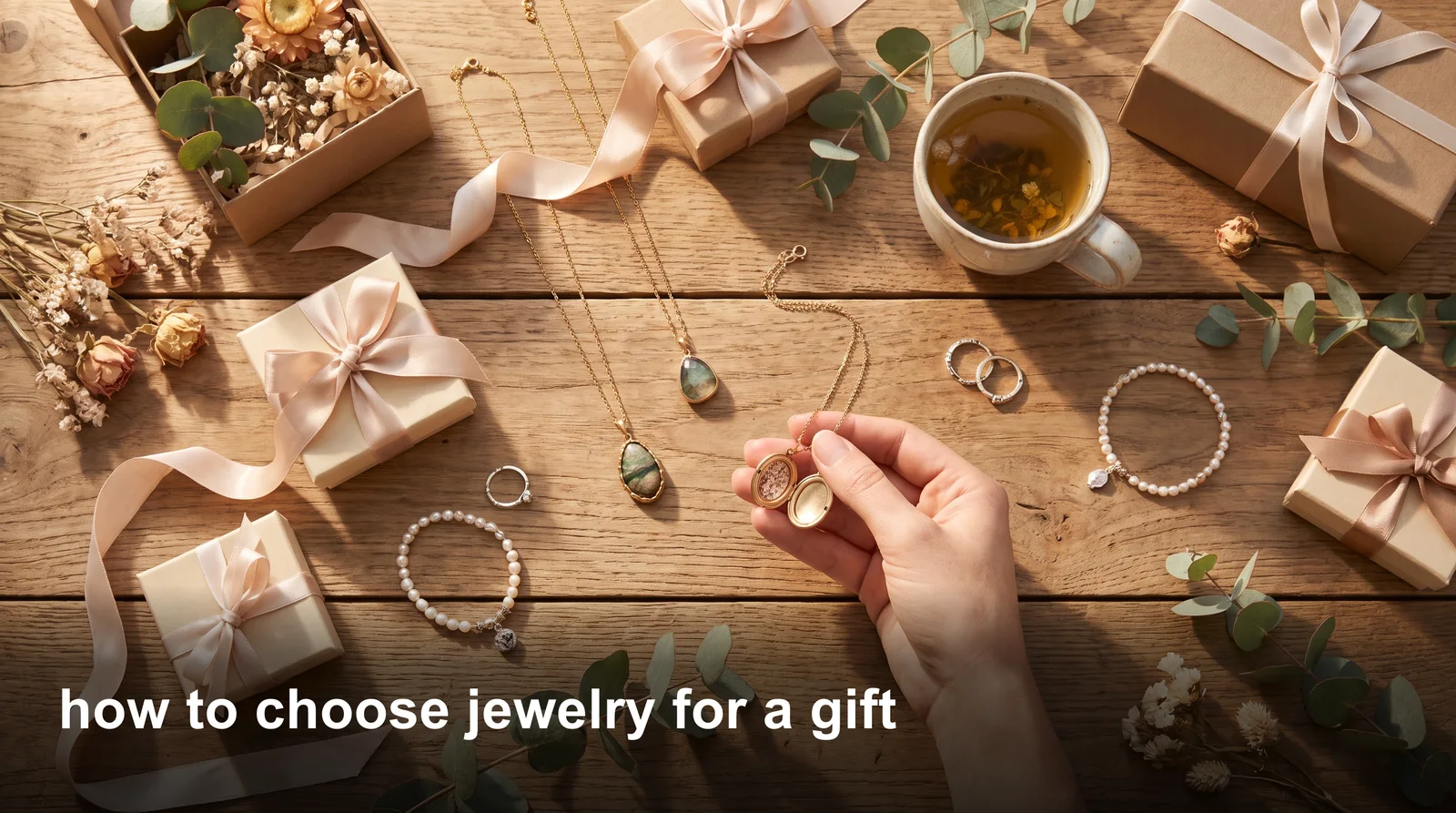 Woman comparing necklaces and rings, illustrating how to choose jewelry for a gift confidently