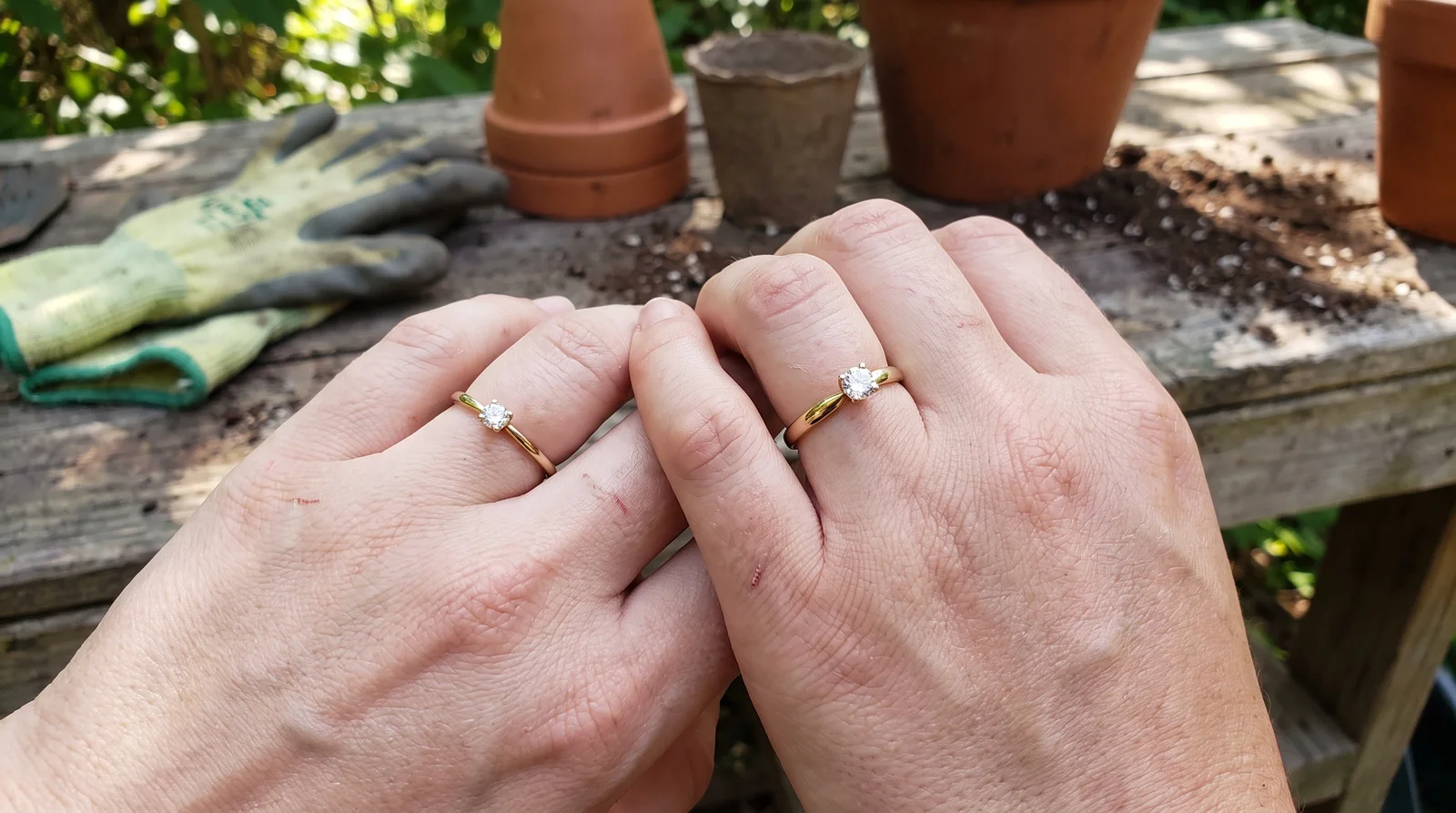 14k vs 18k gold for daily wear comparison showing two engagement rings for active lifestyles
