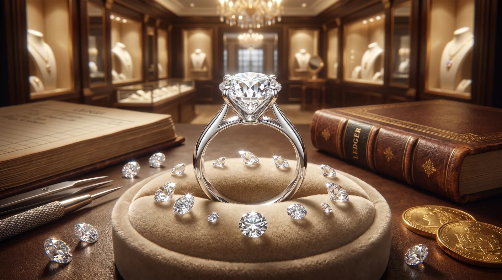 1 carat diamond ring sparkling on display, illustrating how much a 1 carat diamond ring costs