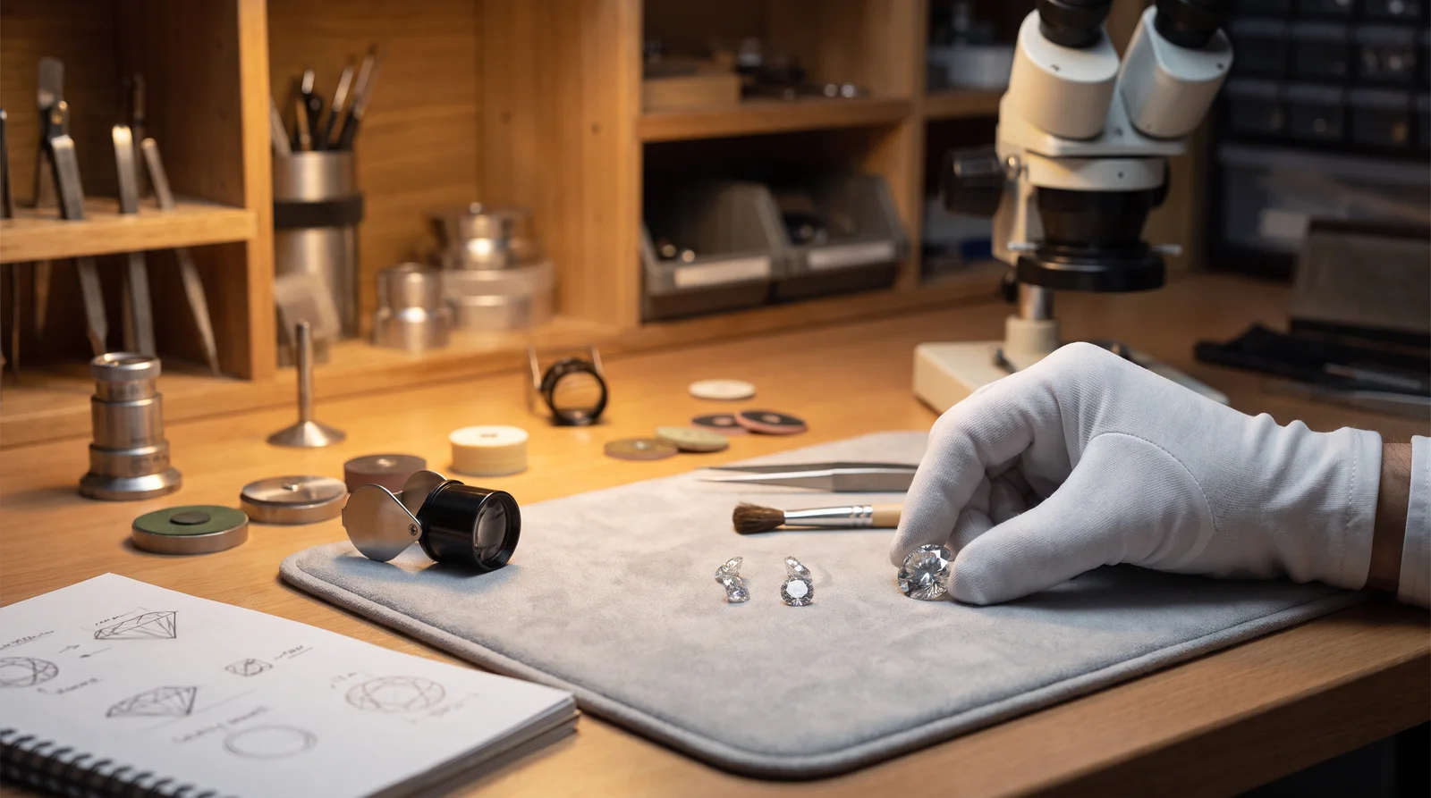 Jeweler inspecting a chipped diamond ring, illustrating whether a chipped diamond can be repaired
