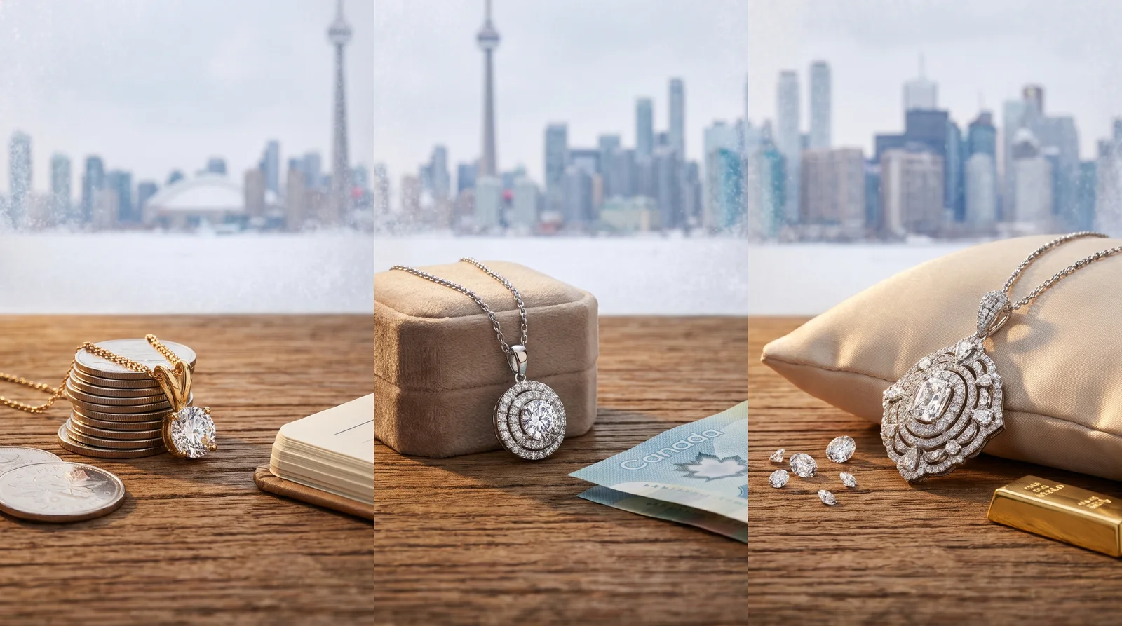 Custom diamond pendant cost Toronto comparison chart showing budget, mid-range, and luxury pendant styles