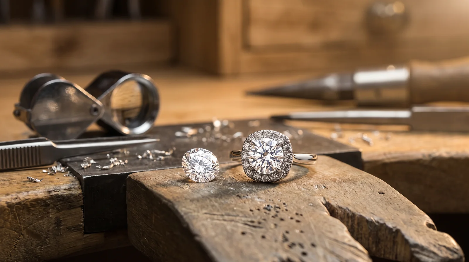Diamond ring comparison showing why does my diamond look smaller after setting in a new mounting
