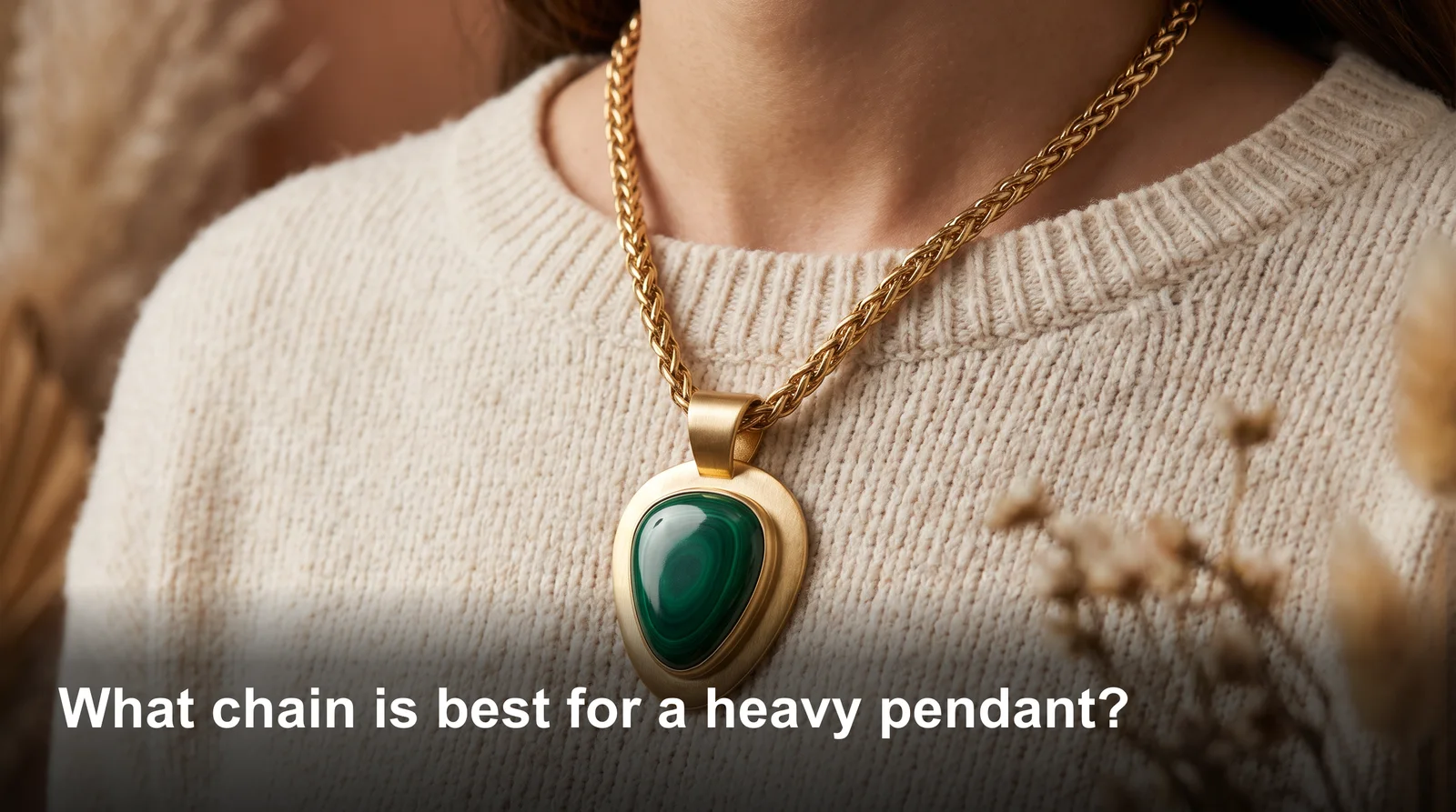 Thick curb chain holding a heavy gold pendant, illustrating the best chain for heavy pendant styles