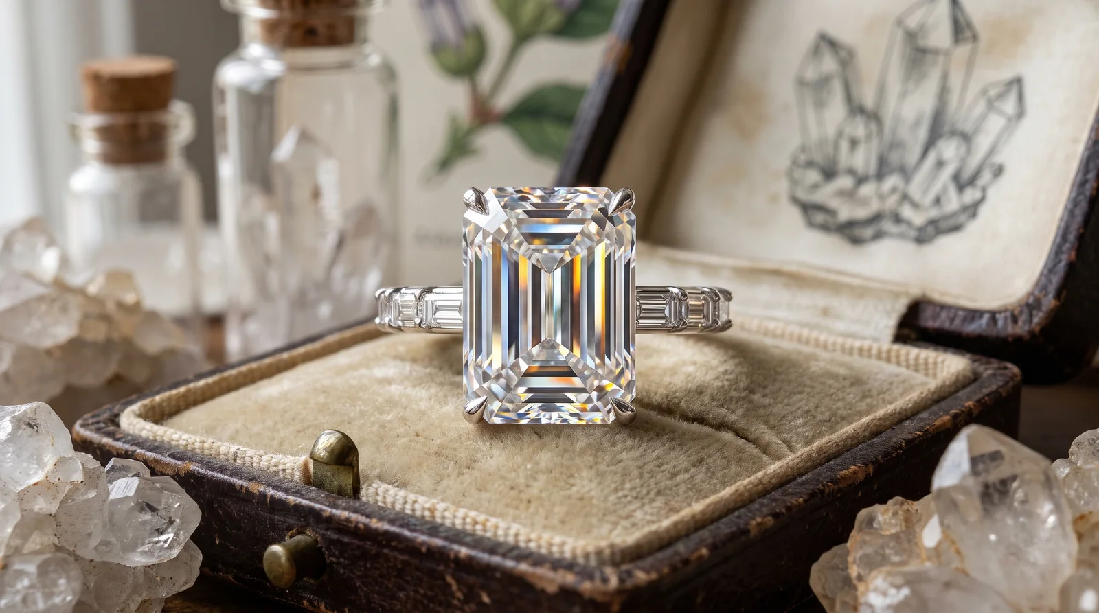 Lab grown emerald cut engagement rings featuring a diamond in a classic setting, highlighting clarity and value