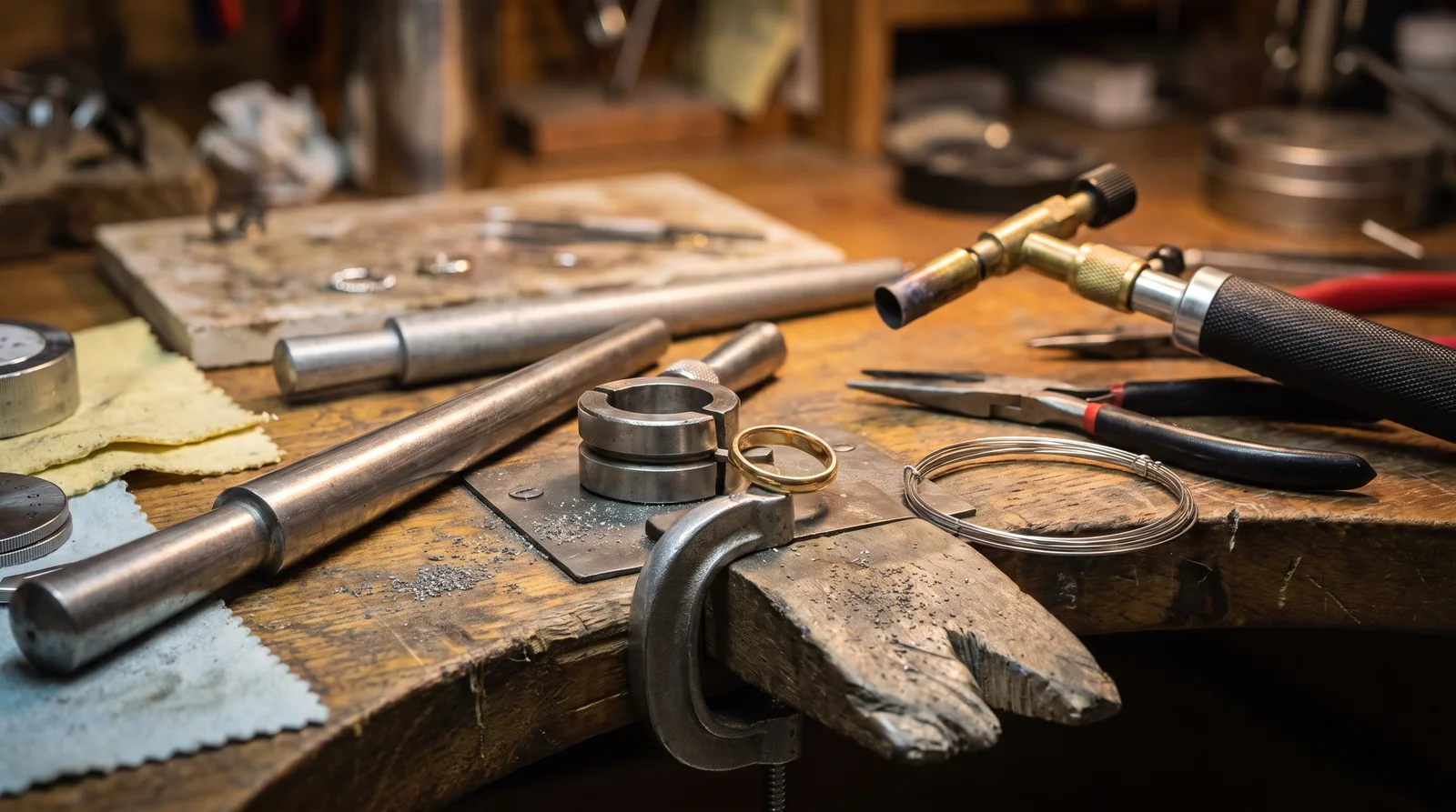 Jeweler resizing a gold ring, illustrating how much does it cost to resize a ring up or down