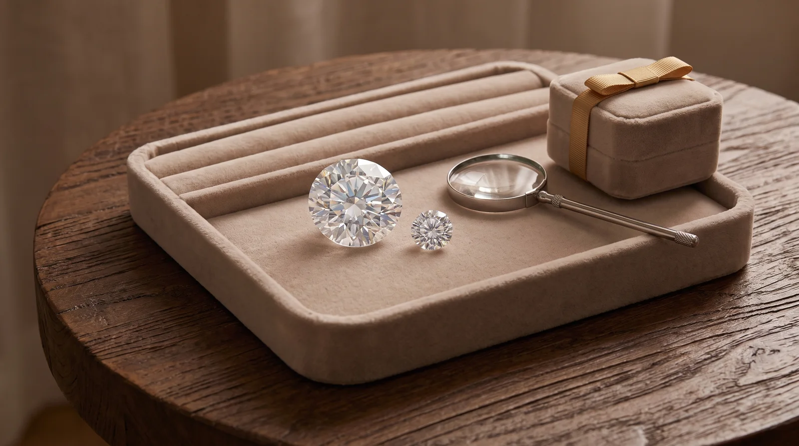 Lab diamond vs moissanite comparison showing larger moissanite carat size for the same budget