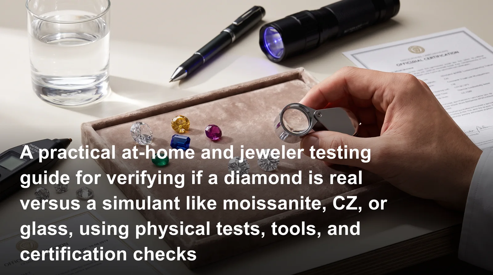 How to tell if a diamond is real at home using fog test, water test, and UV light on a loose stone
