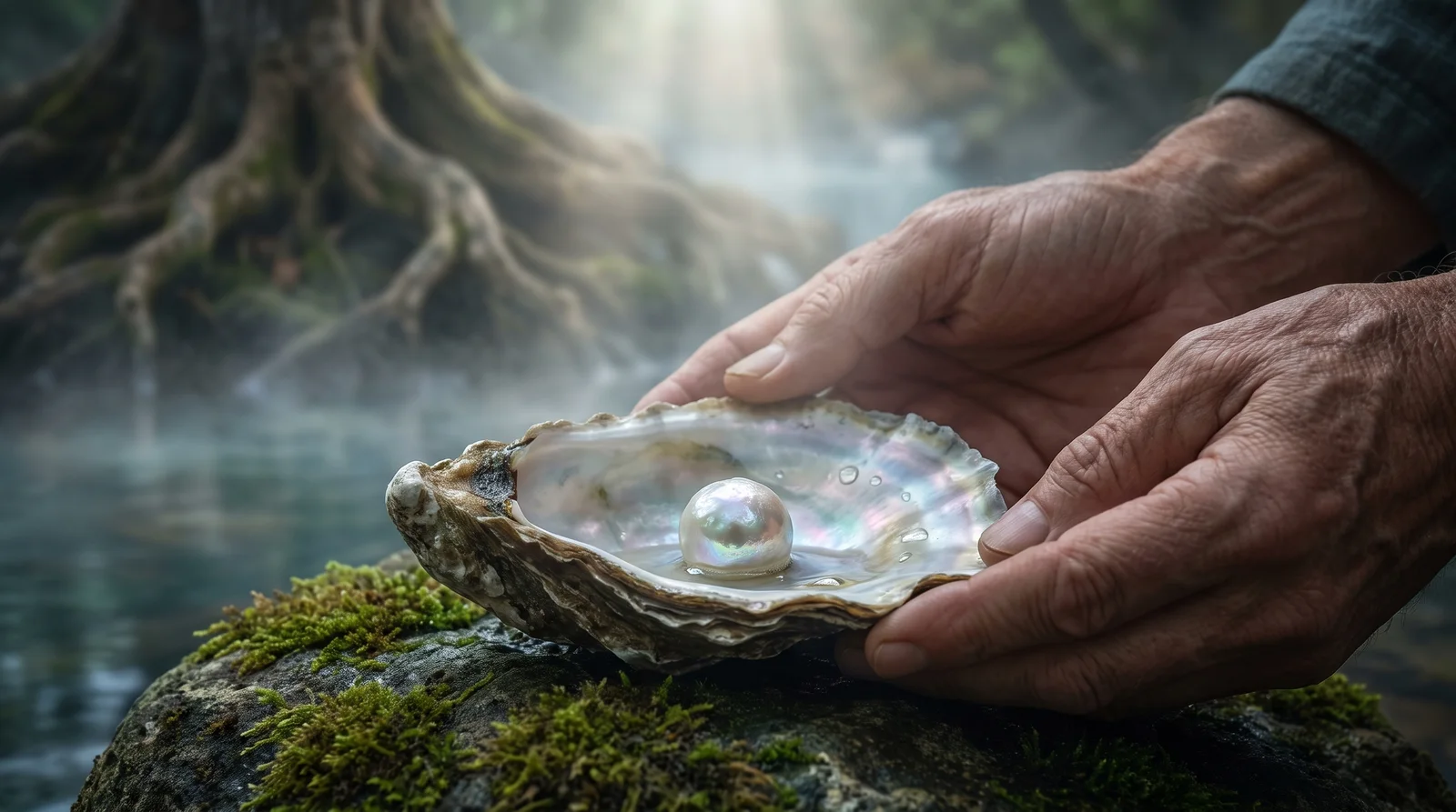 Lustrous white pearls in an open oyster shell, symbolizing what does pearl symbolize spiritually
