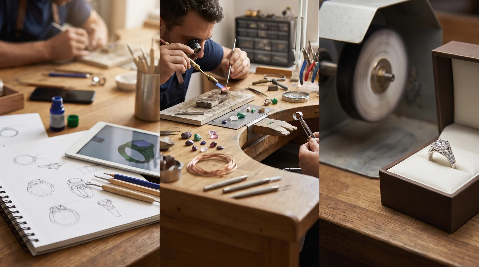 Jeweler sketching a custom ring design, illustrating what is custom jewelry from concept to finished piece