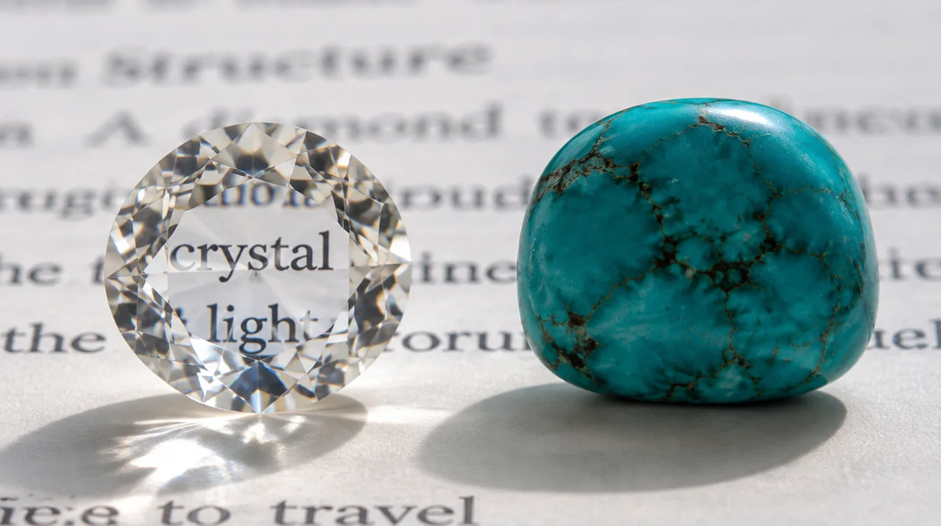 Transparent gem showing readable text behind it versus opaque stone obscuring the same text completely
