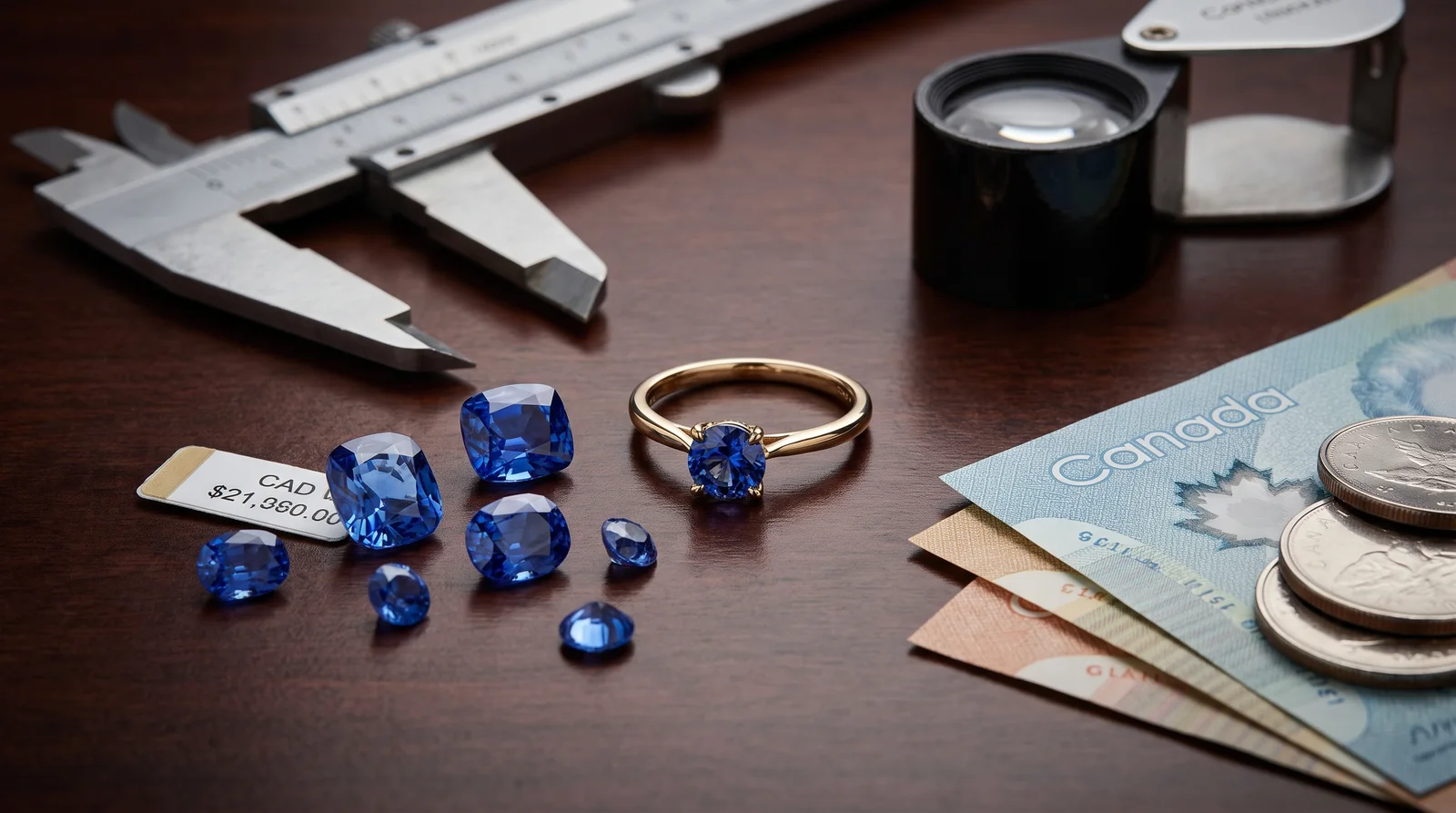Sapphire vs moissanite engagement ring comparison showing Canada per-carat pricing differences and cost breakdown