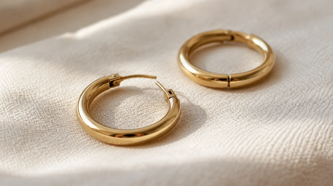 Open hinged hoop and its matching earring resting on a soft cloth before inspection.