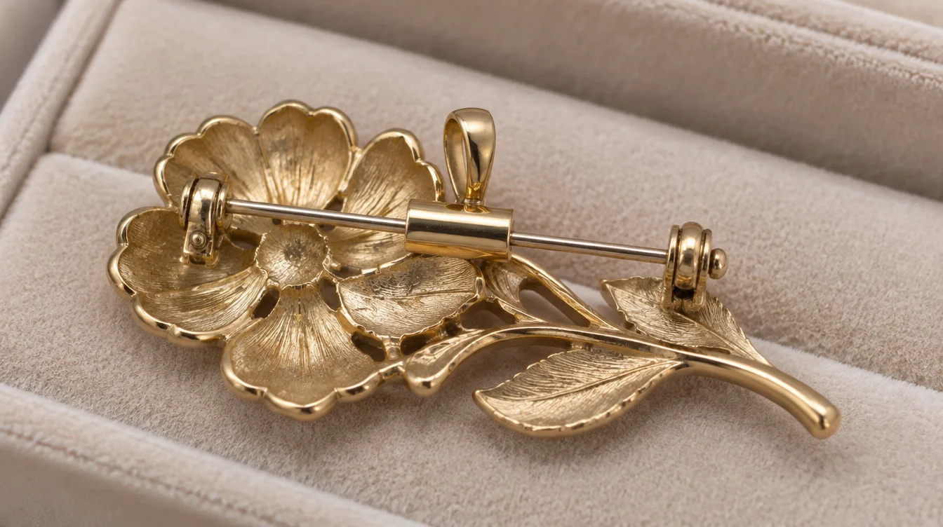Brooch back showing converter sleeve clearance between the hinge and closed catch