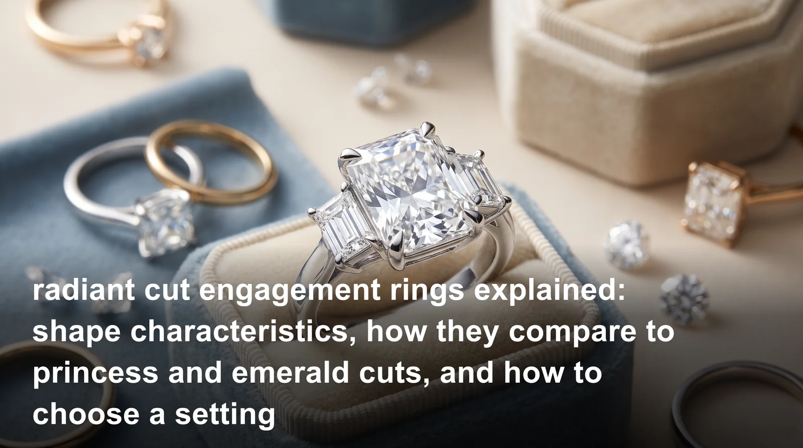 Radiant cut engagement ring with cropped corners and brilliant sparkle in a diamond setting