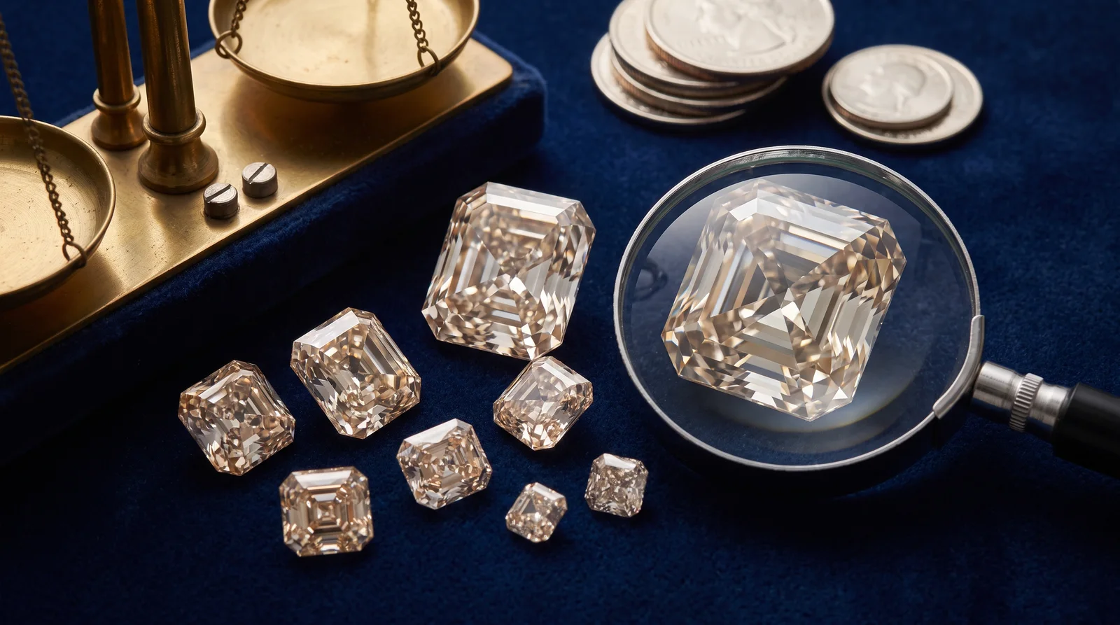 Radiant cut engagement rings compared by price and carat weight in a diamond size chart