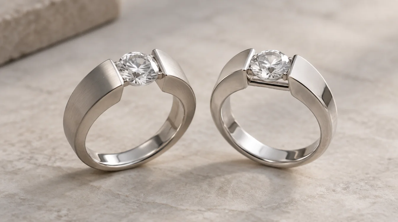 Two similar open ring settings, one with a bridge beneath the stone and one with an open underside.