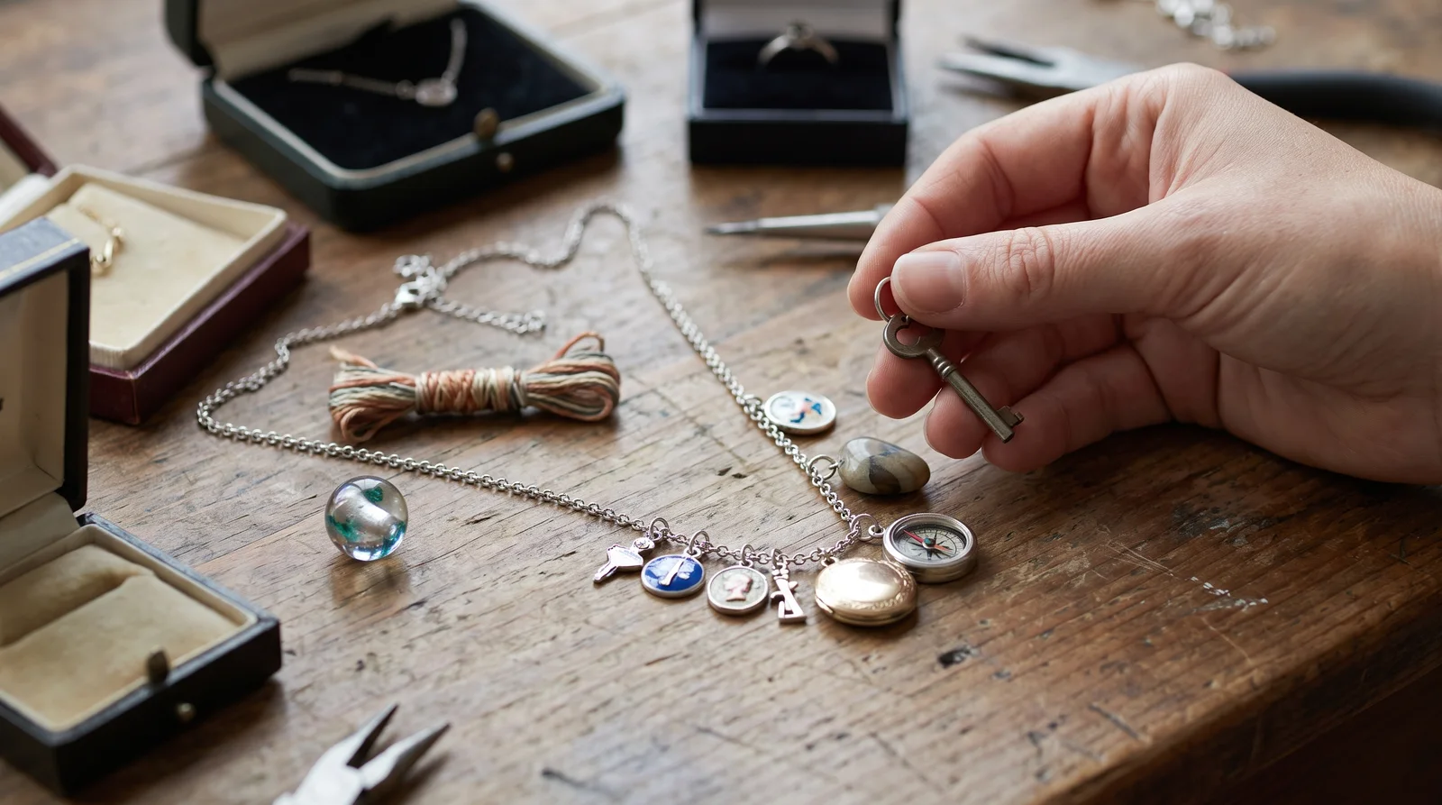 Guide to how to build a charm necklace by adding non-charm items like beads and pendants over time