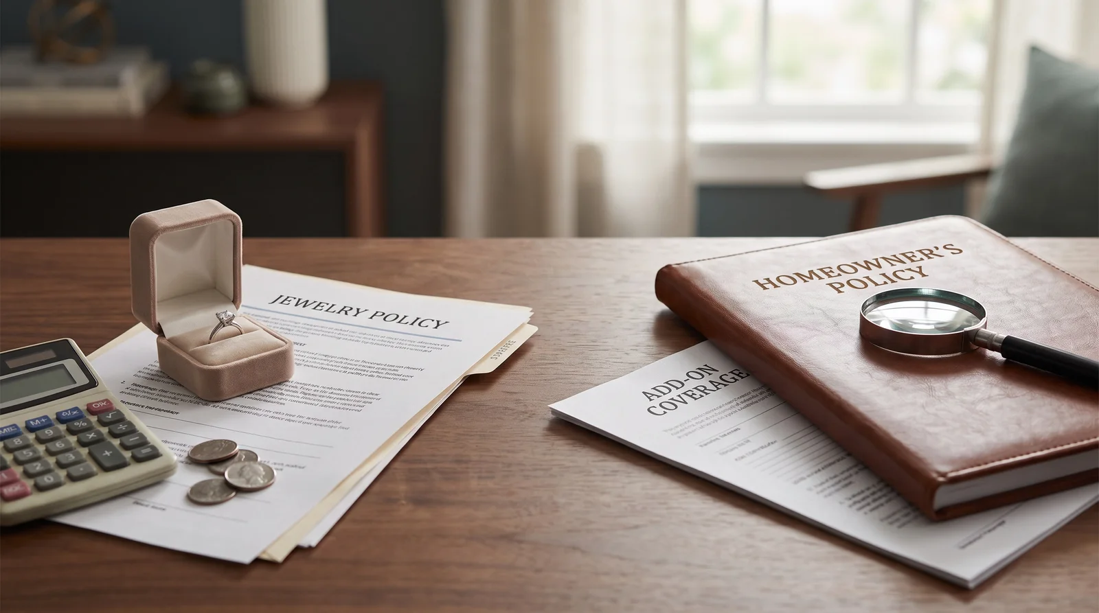 Home insurance policy document with jewelry rider comparison to standalone coverage