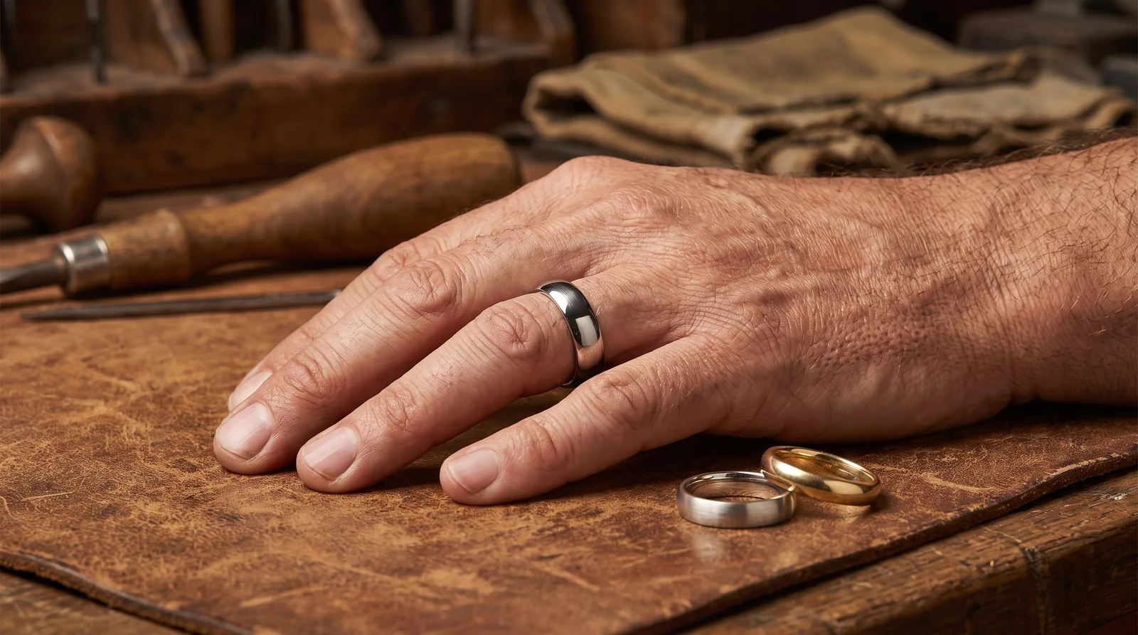 Platinum wedding band resting on a scale to demonstrate metal weight