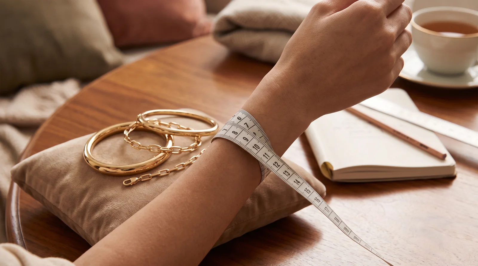 Reference chart displaying bracelet sizes corresponding to various wrist measurements