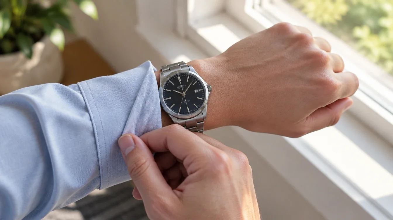 Owner pulling back a shirt cuff to uncover the watch dial